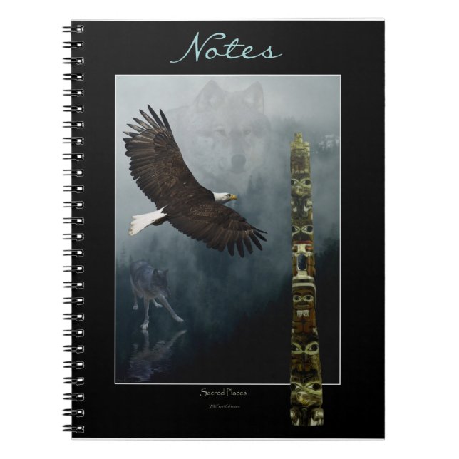 Cuaderno Águila calva volando, lobos y equipo portátil de t (Frente)