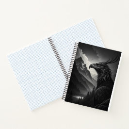 Cuaderno Águila Majestuosa en Paisaje Montañoso Monocromo