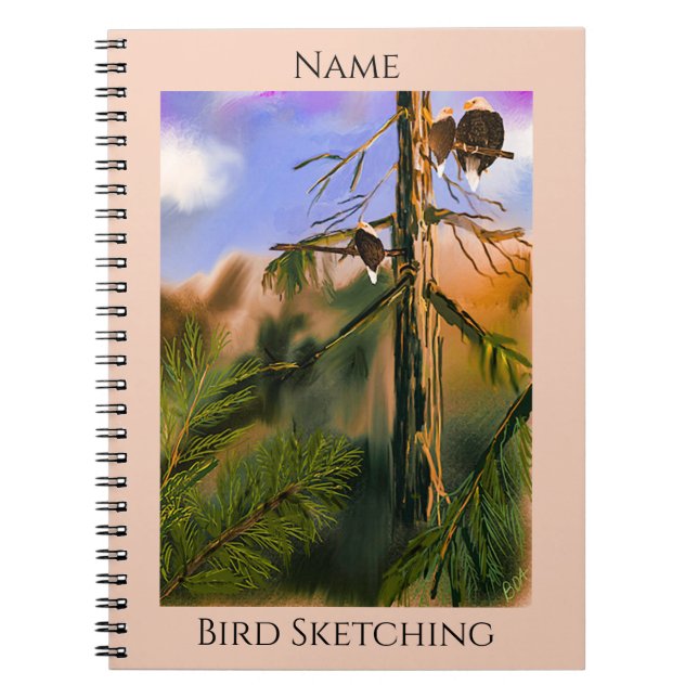 Cuaderno Águilas en árboles texto personalizado pájaros ojo (Frente)