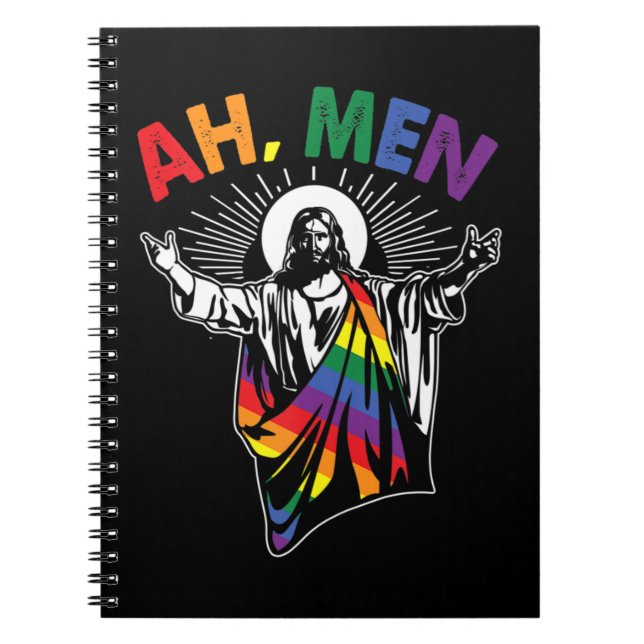Cuaderno Ah Men Funny Orgullo Gay LGBT Jesús Bandera Arcoir (Frente)