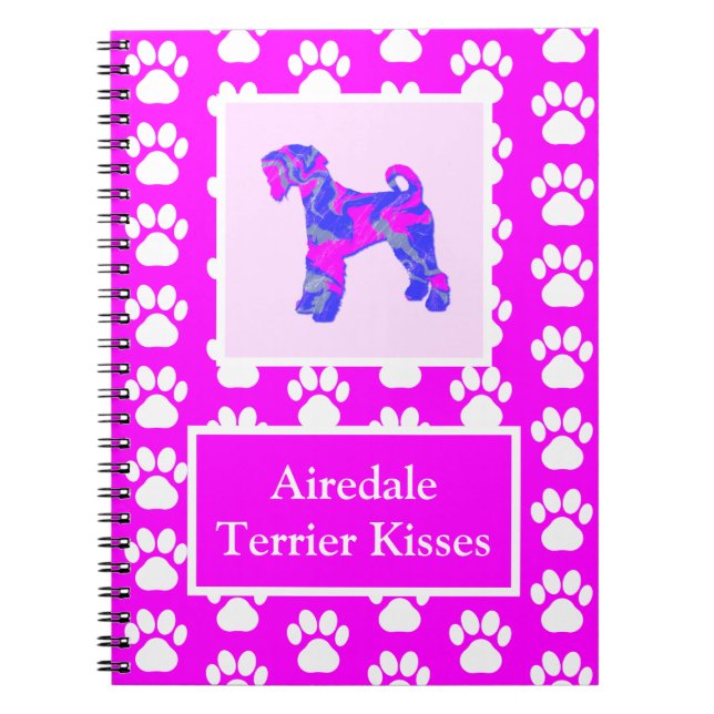 Cuaderno Airedale Terrier Dog besa a Silhouette Cute P&B (Frente)