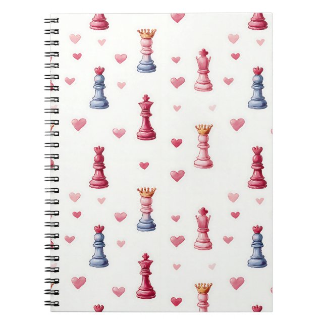 Cuaderno Ajedrez Romántico Corazones Día de San Valentín (Frente)