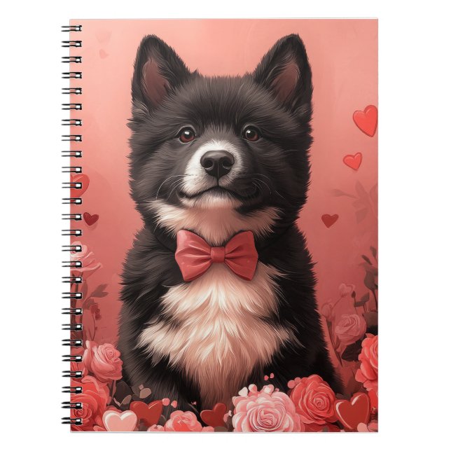 Cuaderno Akita estadounidense con Rosas - El día de San Val (Frente)