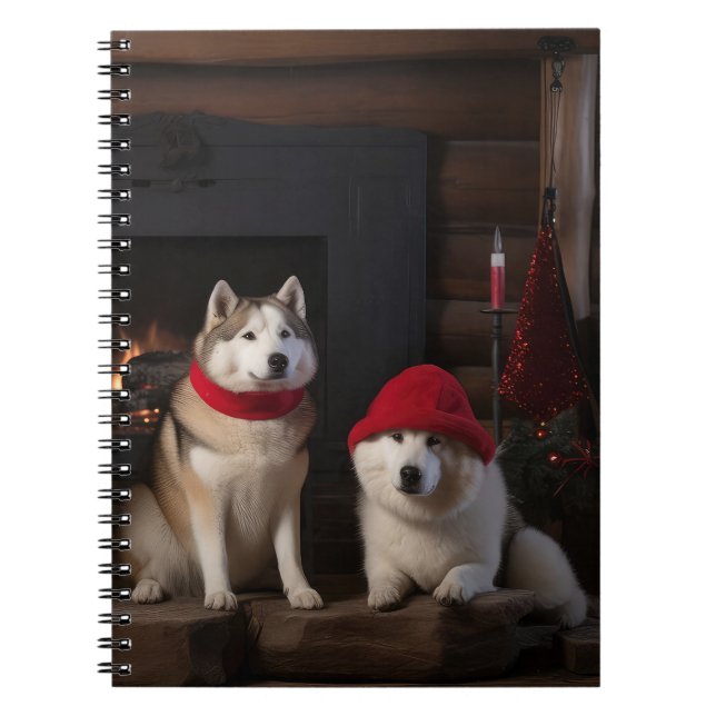 Cuaderno Akita junto a la chimenea Navidad (Frente)