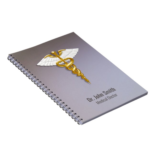 Cuaderno Alas Blancas del Caducto de Oro Elegante Médico (Lado Derecho)