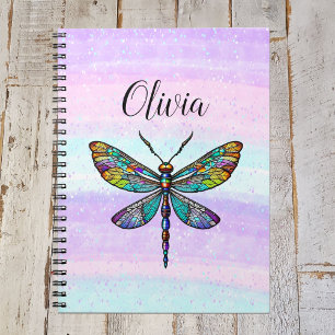 Cuaderno Alas coloridas de la libélula de vidrio manchado