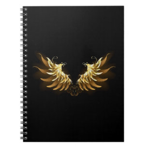 Cuaderno Alas de ángel doradas sobre fondo negro