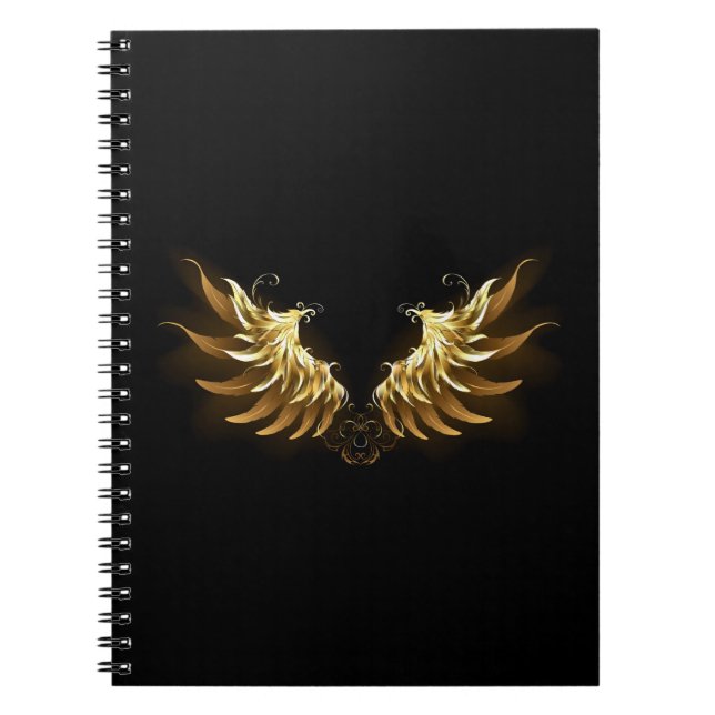Cuaderno Alas de ángel doradas sobre fondo negro (Frente)