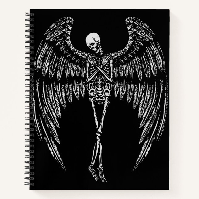 Cuaderno Alas de Ángel Esquelético en Blanco y Negro (Anverso)