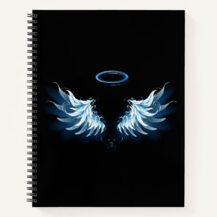 Cuaderno Alas del Ángel Azul brillante sobre fondo negro