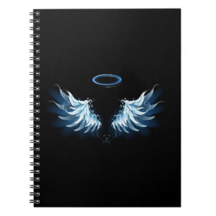 Cuaderno Alas del Ángel Azul brillante sobre fondo negro