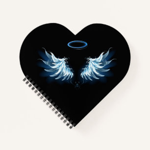Cuaderno Alas del Ángel Azul brillante sobre fondo negro