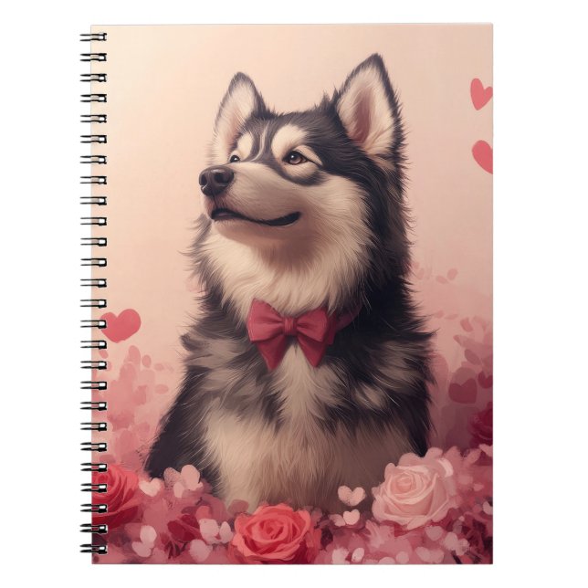 Cuaderno Alaskan Malamute con Rosas - Día de San Valentín  (Frente)
