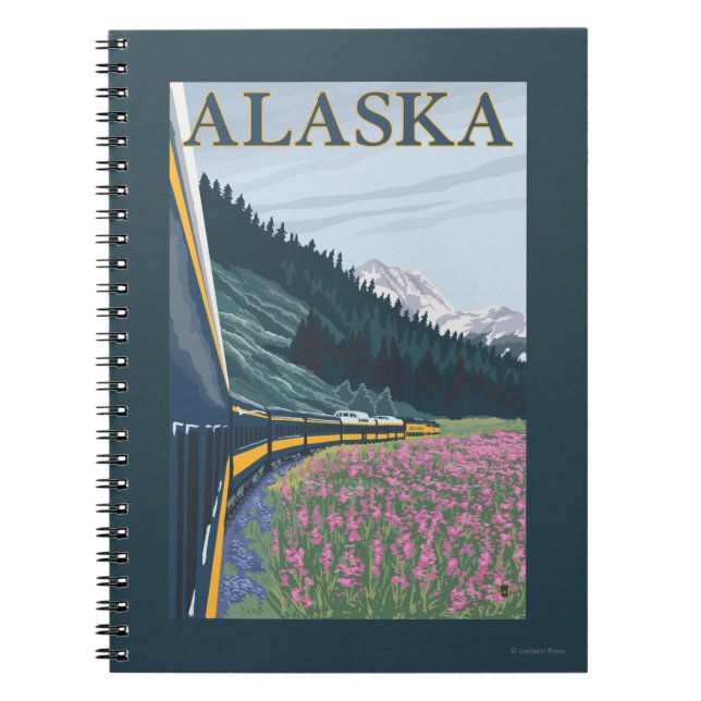 Cuaderno AlaskaRailroad y Fireweed Vintage Travel (Frente)