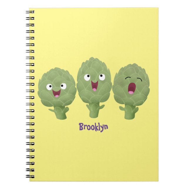 Cuaderno Alcachofas de dibujos animados cantando lindamente (Frente)