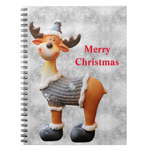 Cuaderno Alce de Navidad feliz que lleva un sombrero        (Frente)