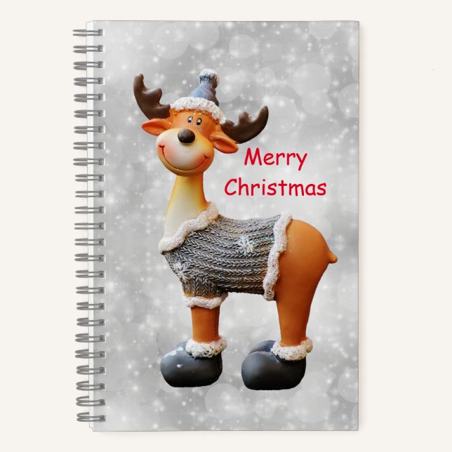 Cuaderno Alce de Navidad feliz que lleva un sombrero      (Anverso)