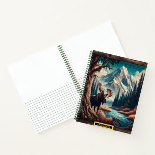 Cuaderno Alce junto a un río tranquilo al atardecer