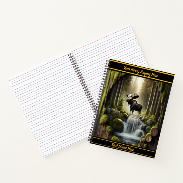Cuaderno Alce junto a una tranquila cascada del bosque (Interior)