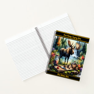 Cuaderno Alce majestuoso cerca de una serena cascada al ano