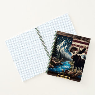 Cuaderno Alce majestuoso junto a un río bajo las estrellas