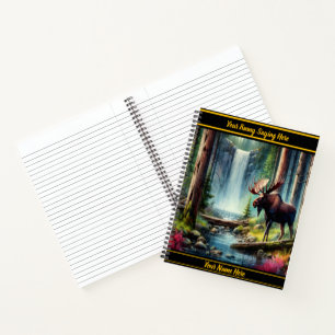 Cuaderno Alce majestuoso junto a una cascada tranquila en v