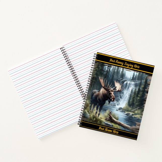 Cuaderno Alce majestuoso junto a una serena cascada al aman (Interior)