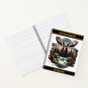 Cuaderno Alce majestuoso junto a una serena cascada al aman