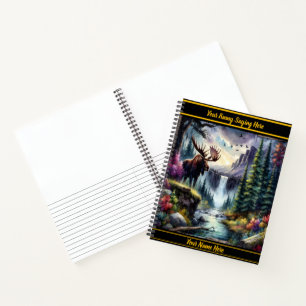 Cuaderno Alce majestuoso junto a una serena cascada al anoc
