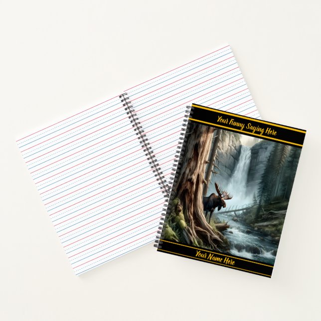 Cuaderno Alce majestuoso junto a una serena cascada en otoñ (Interior)