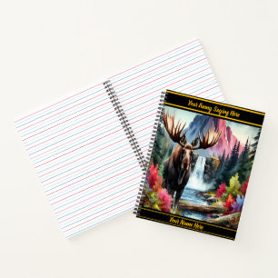 Cuaderno Alce majestuoso junto a una serena cascada en otoñ