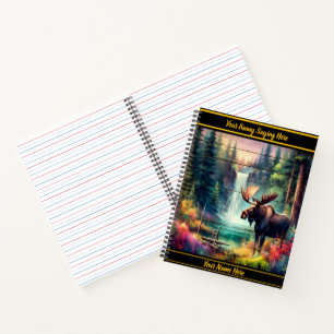 Cuaderno Alce majestuoso junto a una vibrante cascada al at