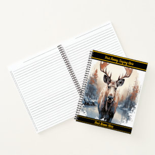 Cuaderno Alce majestuoso mira sobre lago invernal tranquilo