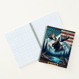 Cuaderno Alce majestuoso sobre un fondo alpino sereno