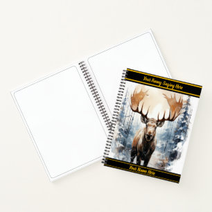 Cuaderno Alce se mantiene erguido en el bosque nevado