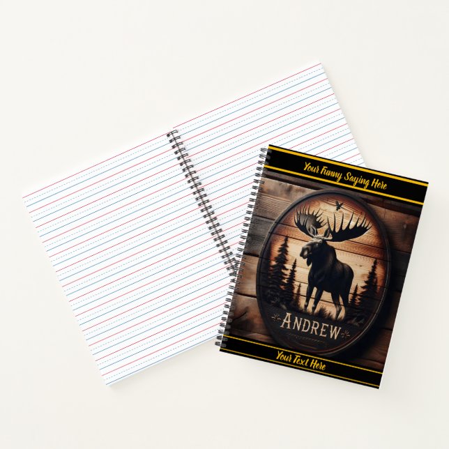 Cuaderno Alce tallado en madera en una escena forestal (Interior)
