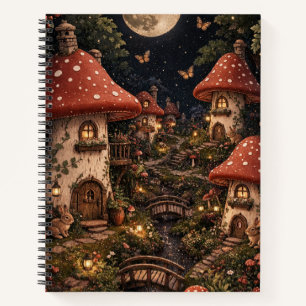 Cuaderno Aldea de Hongos bajo la Luz de la Luna Arte de Fan