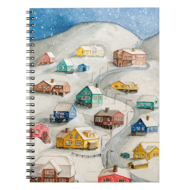 Cuaderno Aldea invernal acogedora acuarela (Frente)