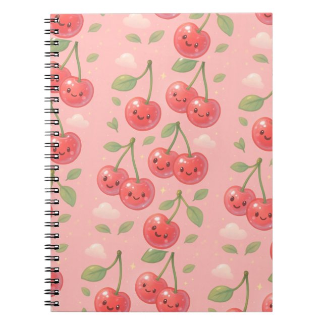 Cuaderno Alegre Ilustracion del patrón de cerezas de Kawaii (Frente)