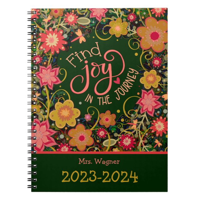 Cuaderno Alegría personalizada del profesor en la floral de (Frente)