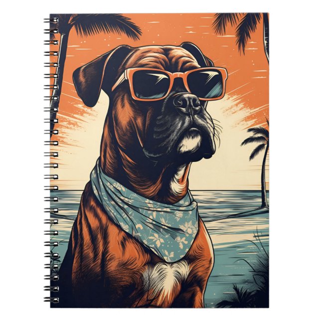 Cuaderno Alemán-boxeador con gafas de sol en la playa (Frente)