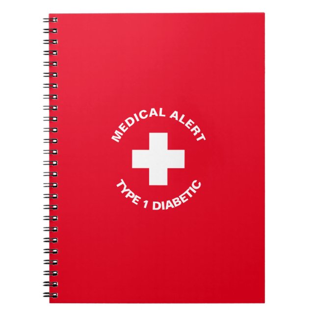 Cuaderno Alerta médica personalizada Rojo diabético (Frente)