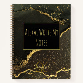 Cuaderno Alexa Escribe Mis Notas Monograma Negro y Dorado