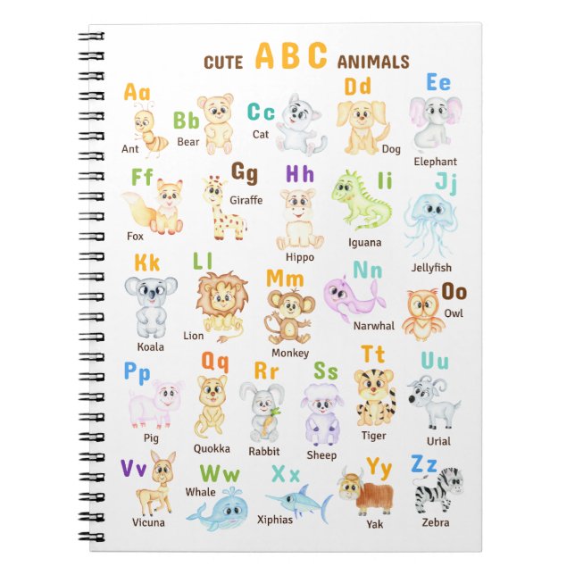 Cuaderno Alfabeto Animal ABC Animales lindos  (Frente)
