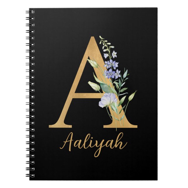 Cuaderno Alfabeto Dorado A Con Flor Personalizada (Frente)