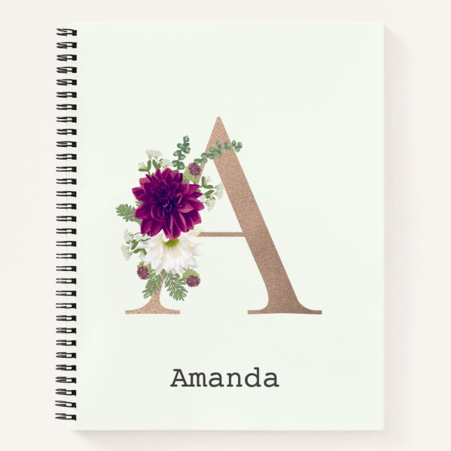 Cuaderno Alfabeto floral monogramado letra A (Anverso)