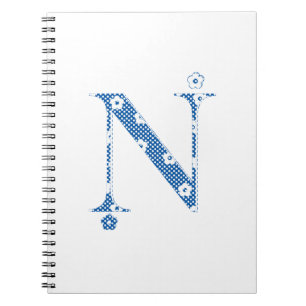 Cuaderno alfabeto floral N (azul y puntos)