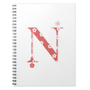 Cuaderno alfabeto floral N (rojo y puntos)