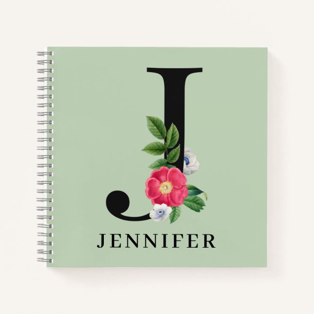 Cuaderno Alfabeto floral personalizado J Monograma (Anverso)