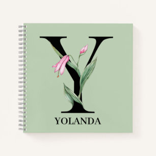 Cuaderno Alfabeto floral personalizado Y monograma